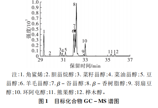 目标化合物 GC － MS 谱图