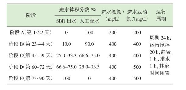 表2 厌氧氨氧化反应器运行周期